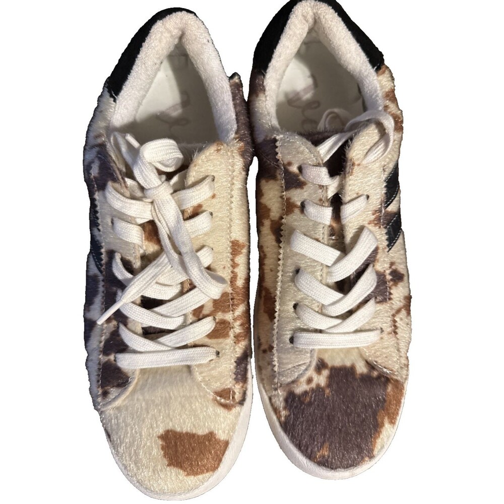Very G Eva Faux Cow Hide Sneakers Women’s 8 Lace Up Deck Shoes Terry Lined